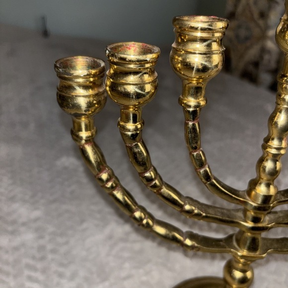 Vintage Menorah 7 Arm 10" Rotating Swing Arms Heavy Solid Brass Candelabra - Picture 2 of 10